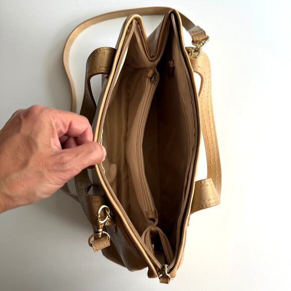 Fossil Sedona Gold Metallic Top Handle Shoulder Strap‎ Zip Satchel Purse Handbag - Picture 4 of 9